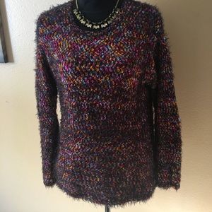 NY COLLECTION L LONG SLEEVED POPCORN TEXTURE PINK BLUE ORANGE BLACK SWEATER